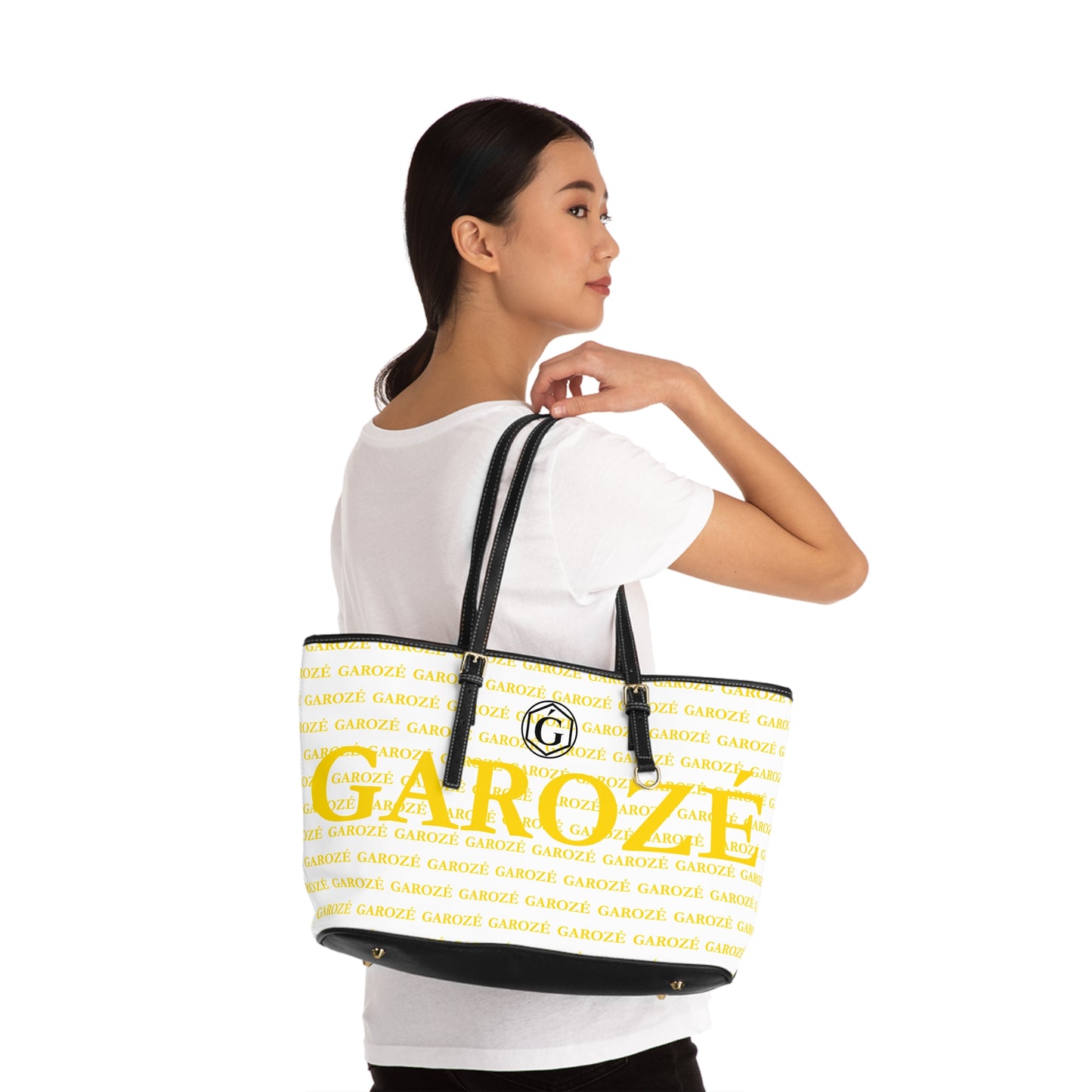 GAROZÉ Monogram Tote — Black Ǵ on Gold Pattern