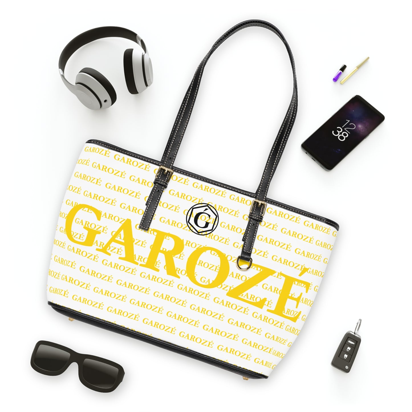 GAROZÉ Monogram Tote — Black Ǵ on Gold Pattern