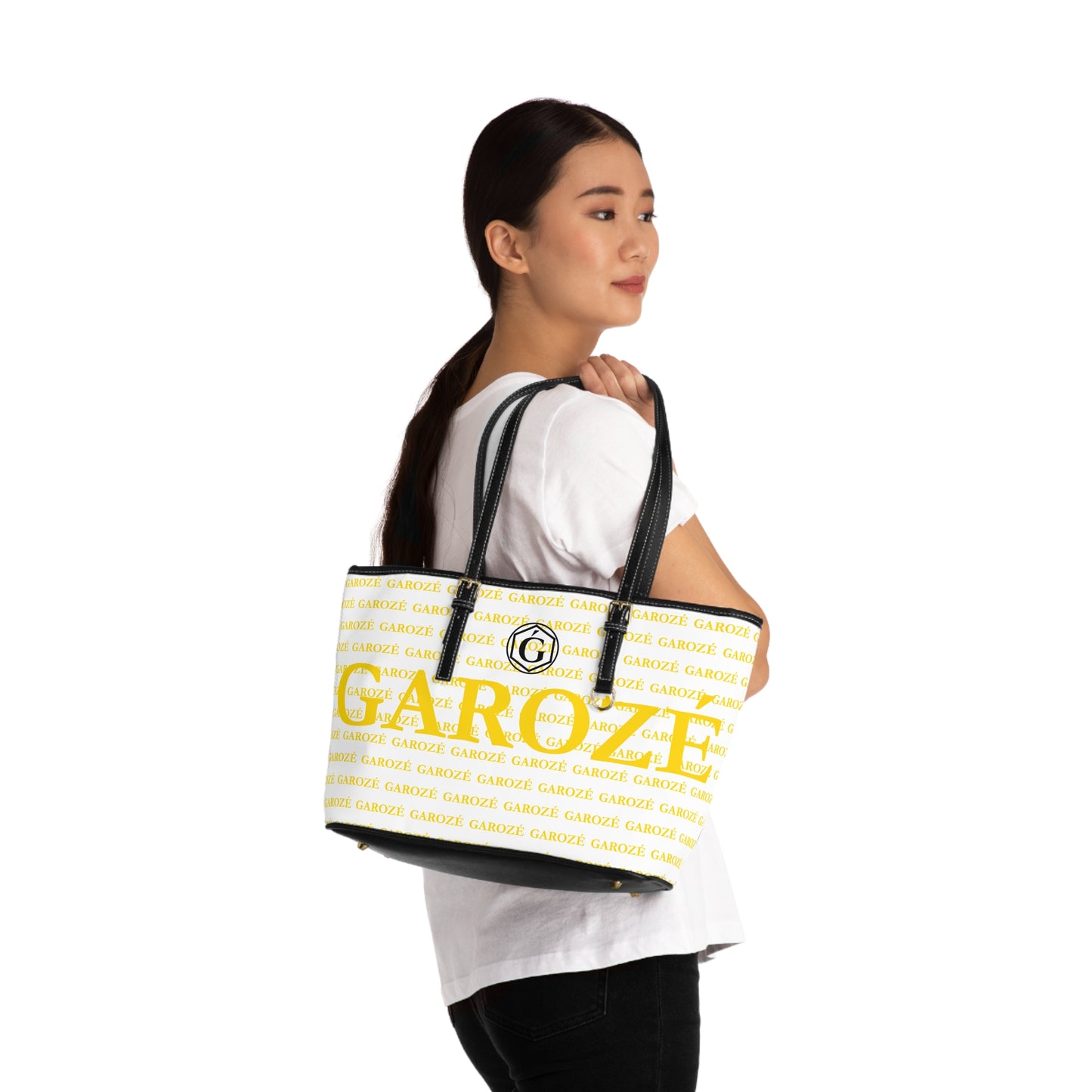 GAROZÉ Monogram Tote — Black Ǵ on Gold Pattern