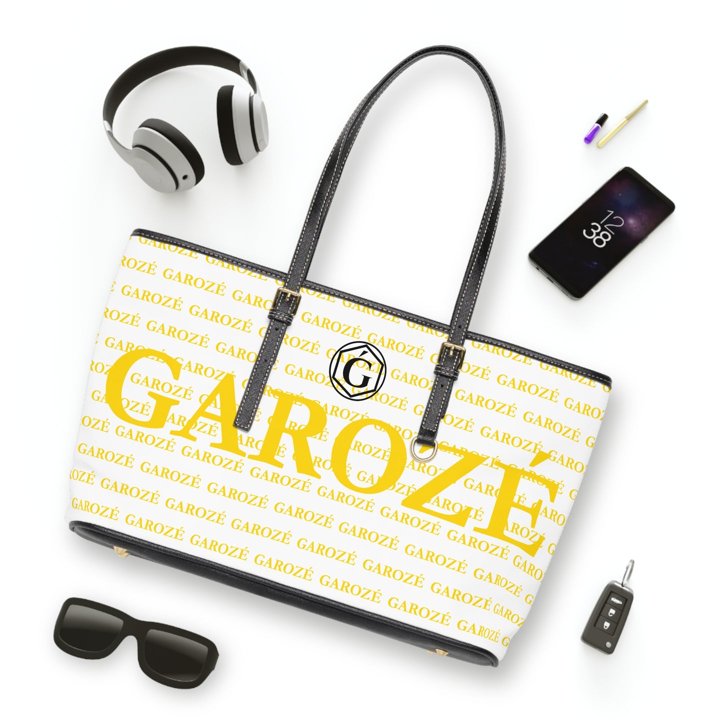 GAROZÉ Monogram Tote — Black Ǵ on Gold Pattern